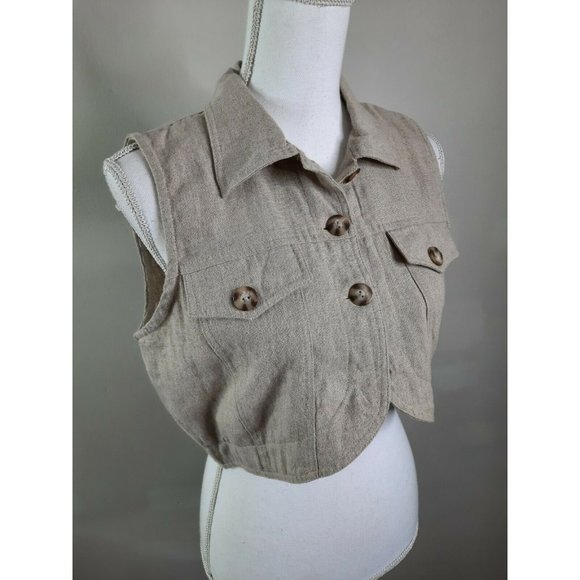 S2S Vtg Linen Boxy Crop Top Button Shirt Medium - Picture 5 of 9